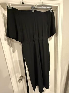 NWT City Chic Off Shoulder Black Wide Leg Jumpsuit Tie Waist Size 20